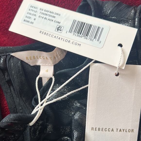 NWT Rebecca Taylor $595 Silk Metallic Ruffle Sleeve Safari Midi Dress - Picture 8 of 9